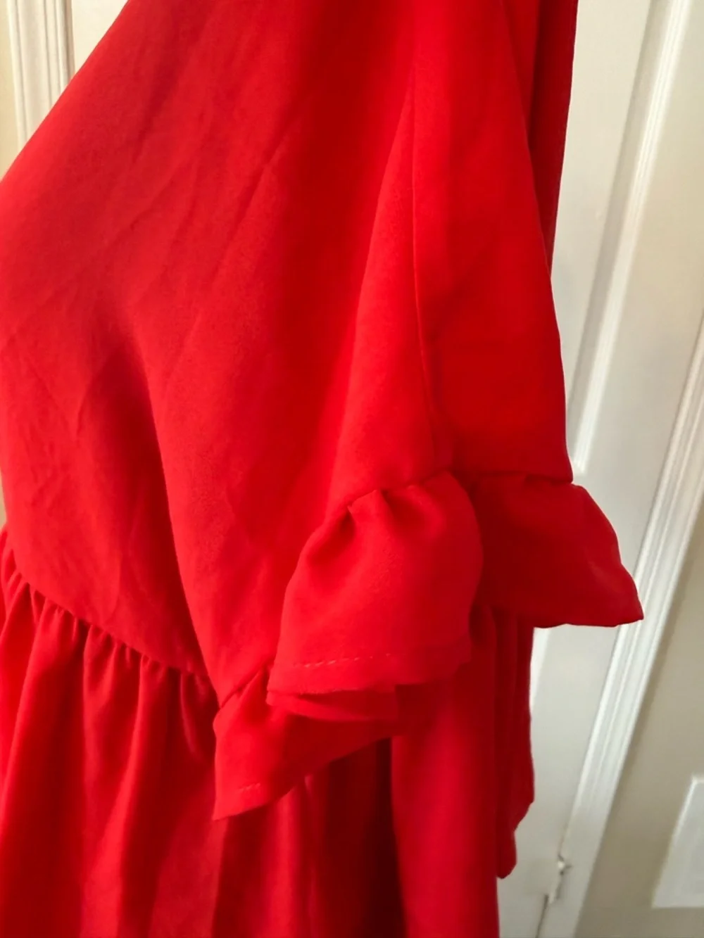 Women's Red Ruffle Peplum Blouse